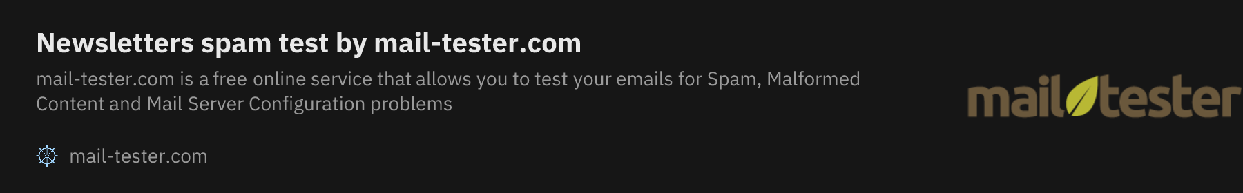 Newsletters spam test by mail-tester.com